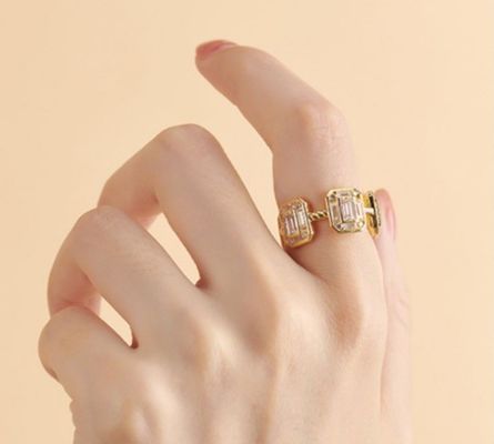 Emerald White CZ Vrouwen Eternity Band Baguette 18K Goud 925 Sterling Zilveren Ringen