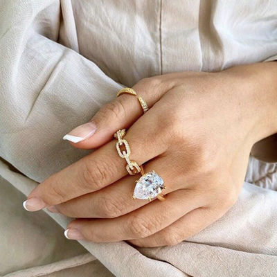 925 Sterling zilver curb link ketting ring 18K vrouwen kubische zirconia ringen