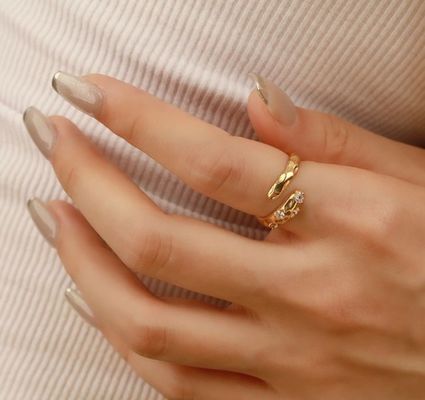 Grootte 4-10 CZ Stone Ring 18K Gold Open Snake 925 Sterling Silver Dieren Ringen