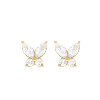 Klassieke stijl 925 Sterling zilver goud geplatte kubische zirconia vlinder stud oorbellen