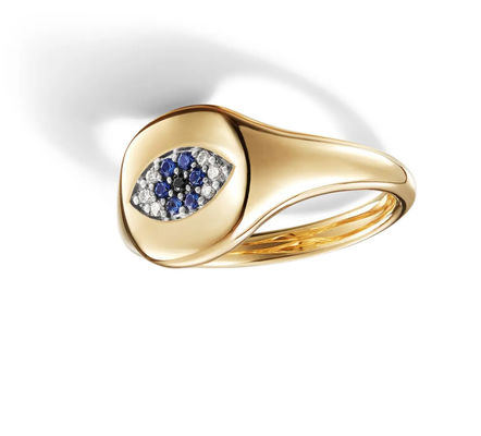 Braziliaanse kabel verzamelgoed Evil Eye Mini Pinkie Ring 18K Goud Wit CZ 925 Zilver