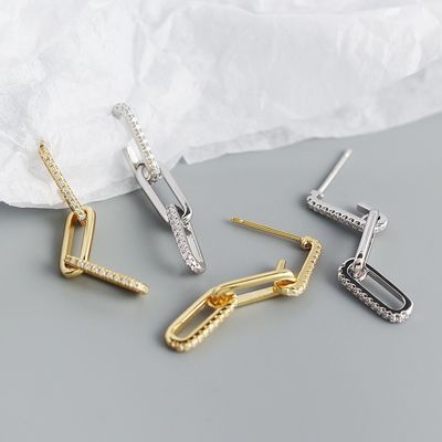 Retro paperclip rechthoekige ketting oorbellen in 925 sterling zilver voor dames avond
