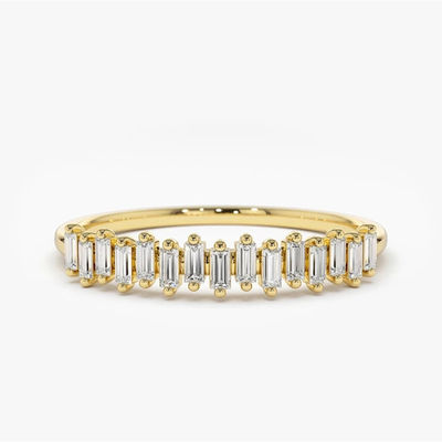 925 Sterling zilver CZ Diamant baguette Vrouwen eeuwigheid ring met gele goud