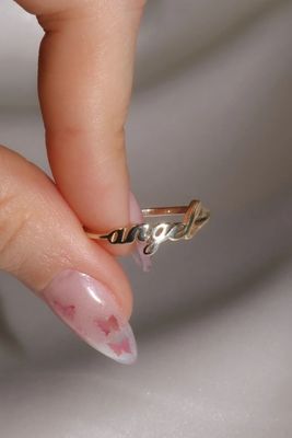 Zware goud engel naam ring voor vrouwen handgemaakte Glitter 925 Sterling zilver Modern N/A