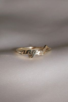 Zware goud engel naam ring voor vrouwen handgemaakte Glitter 925 Sterling zilver Modern N/A