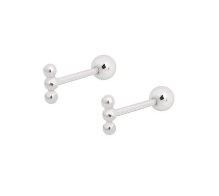 Mini Barbell met kralen Zilveren oordopje met schroef achterin 925 Sterling zilver