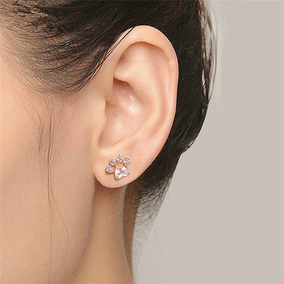 Liefdevolle uitstraling Kinderen dierenvoetafdrukken Stud oorbellen in 925 sterling zilver messing
