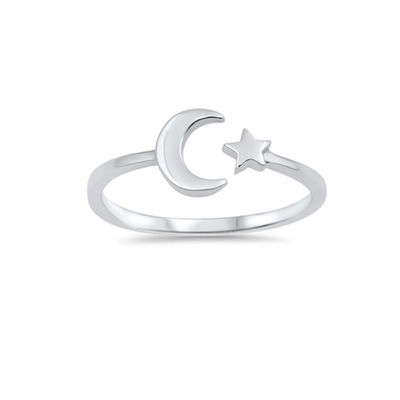 925 Sterling Silver High Polish Simple Open Moon Star Ring Perfect voor elke gelegenheid