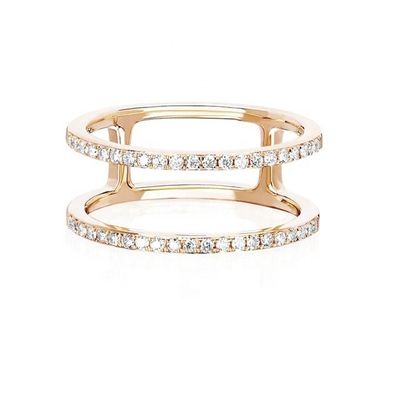 Witte CZ Dubbele rijen stapelbare ringen Goud 18K Geplatte Echte 925 Sterling Zilveren Kristallen Kubische Zircon Juwelen
