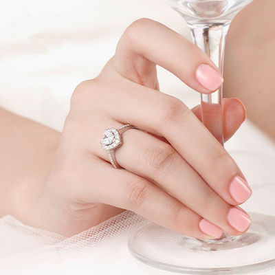 Messing Creative Heart Shape Clear CZ 925 Sterling Silver Eternity Band Rings Voor Vrouwen Sieraden