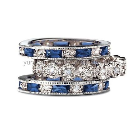 925 Sterling zilver CZ gesimuleerde saffier stapelbare ring set met aangepaste maat