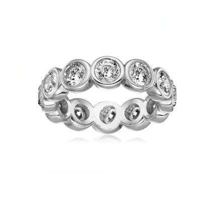 CLASSIC Ins 18K Goud bekleed bezel Setting CZ Eternity Band 925 Sterling zilveren ringen