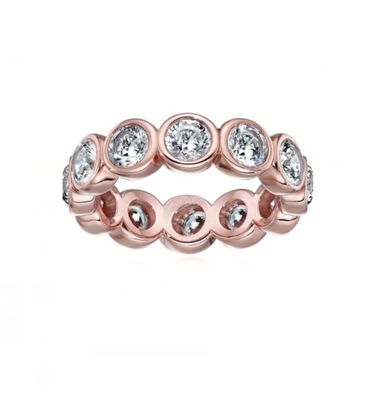 CLASSIC Ins 18K Goud bekleed bezel Setting CZ Eternity Band 925 Sterling zilveren ringen