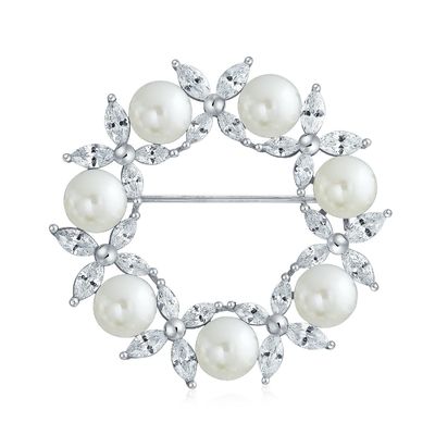 Goud geplatte blad cirkel witte parel broche 925 zilver luxe broches voor vrouwen