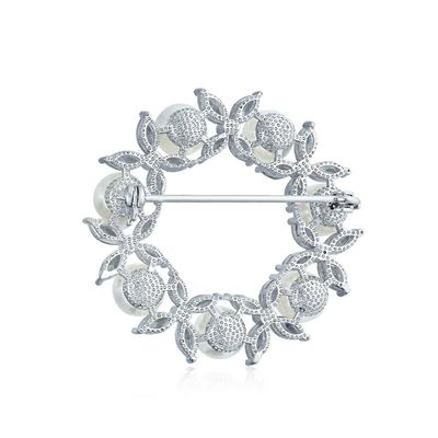 Goud geplatte blad cirkel witte parel broche 925 zilver luxe broches voor vrouwen