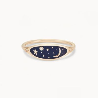 Handgemaakte 18K goudgeplatte Midnight Blue glazuur 925 Sterling zilver ronde briljante CZ stapelring voor meisjes