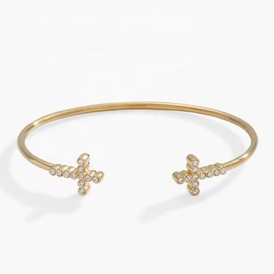 Pave Inlaid Crystal Zircon 925 Sterling Silver Armband Kruis Manschet 18K Gouden Armband