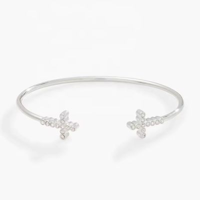 Pave Inlaid Crystal Zircon 925 Sterling Silver Armband Kruis Manschet 18K Gouden Armband