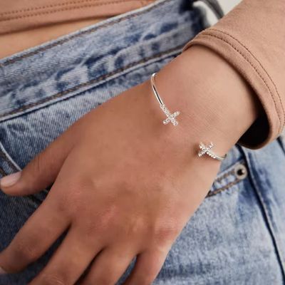 Pave Inlaid Crystal Zircon 925 Sterling Silver Armband Kruis Manschet 18K Gouden Armband