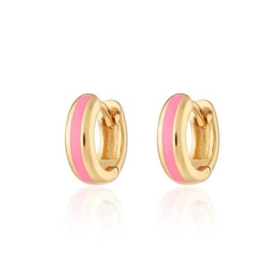 925 Aangepaste logo 18K vergulde roze emaille Huggie oorbellen voor dames chique look