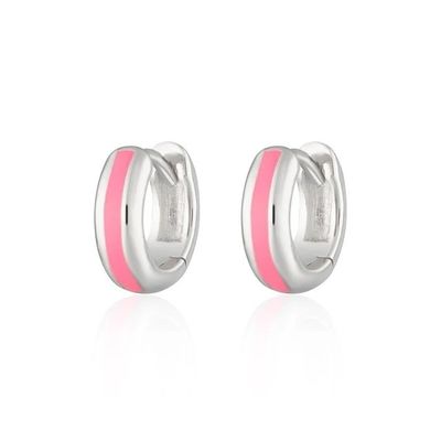 925 Aangepaste logo 18K vergulde roze emaille Huggie oorbellen voor dames chique look