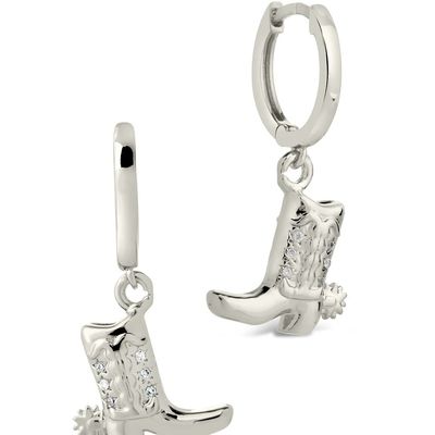 Cowboy laarzen Micro Delicate Brass Drop Oorbellen Wit CZ Stone Brass Dangle Oorbellen