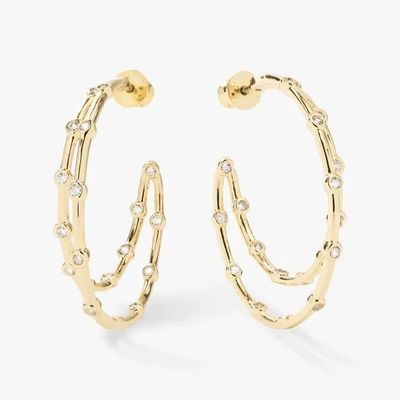 Witte kubische Zirconia Hoop oorbellen Bezel Set Twin Hoop oorbellen 18K goud