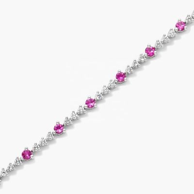 3 mm Witte Zircon Rubyn Tennis Armband Ronde Snijd Sterling Zilveren Tennis Armband