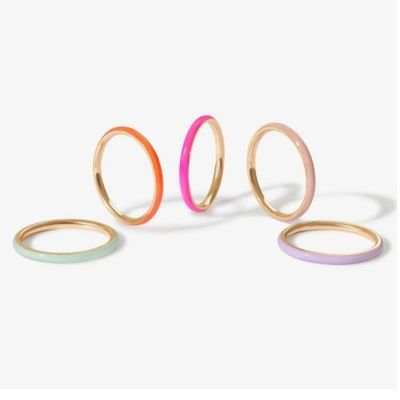 Roze 18K-goudgeplatte ringen met glazuur, solide 925 sterling zilveren stapelringen