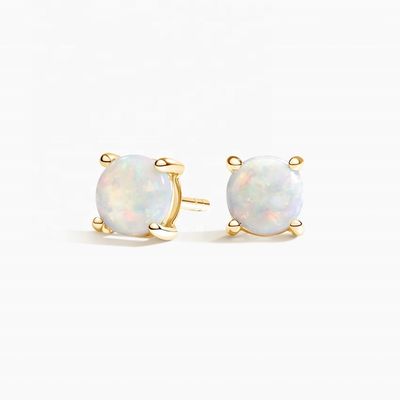 18k goud 6mm solitaire opaal stud oorbellen voor vrouwen en meisjes fijne sieraden