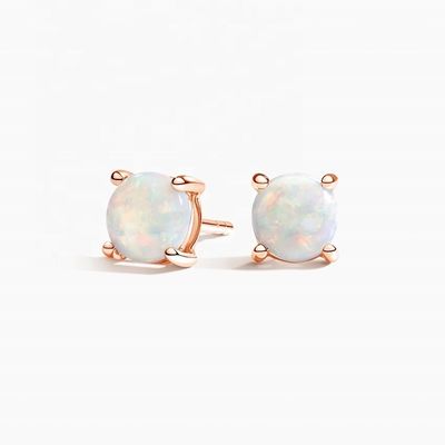 18k goud 6mm solitaire opaal stud oorbellen voor vrouwen en meisjes fijne sieraden