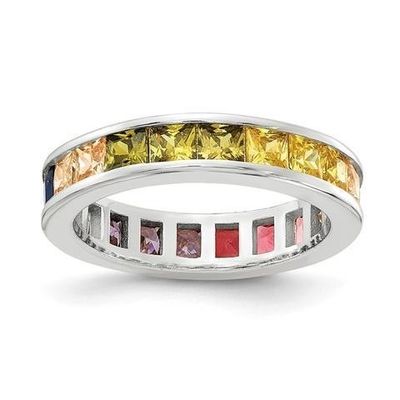 Kleurrijke Cubic Zircon Eternity trouwring band voor vrouwen 925 zilver Eco-vriendelijk