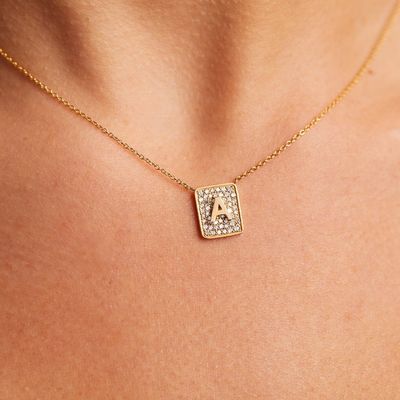 Maak haar dag mooi met 14k goud vierkante eerste edelsteen halskettingen voor vrouwen Valentijnsdag cadeau