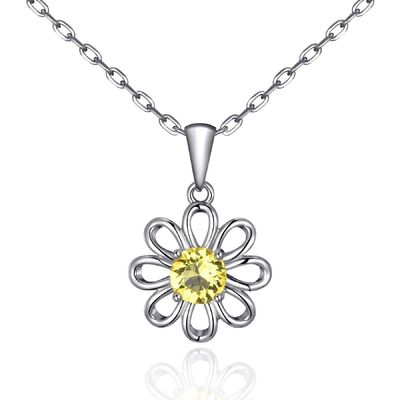 925 Sterling zilveren zonnebloem hanger met ketting sieraden ontwerp Geel kubisch zircon