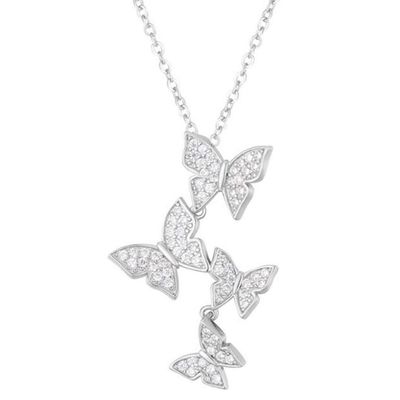925 Sterling Zilver Witgoud Geplatte Micron Pave 4 Vlinders Charme Hanger Voor Vrouwen