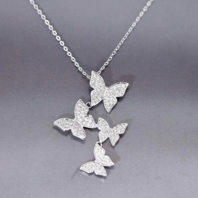 925 Sterling Zilver Witgoud Geplatte Micron Pave 4 Vlinders Charme Hanger Voor Vrouwen