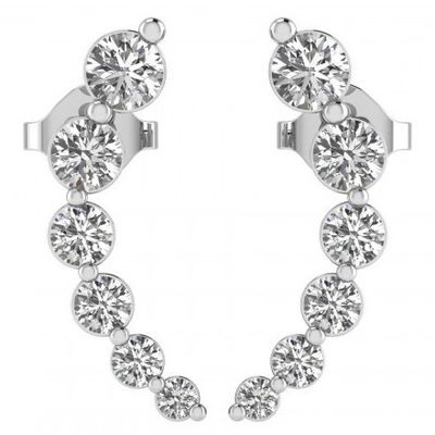 Handgemaakte Witte Kubische Zircon Crawler 925 Sterling Zilveren Oornappen Rozengoud