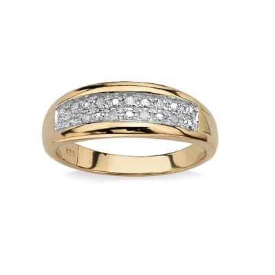 Zilver / Messing mannen prong set diamant trouwring In 18k goud bekleed met Pave Diamanten