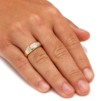 Zilver / Messing mannen prong set diamant trouwring In 18k goud bekleed met Pave Diamanten