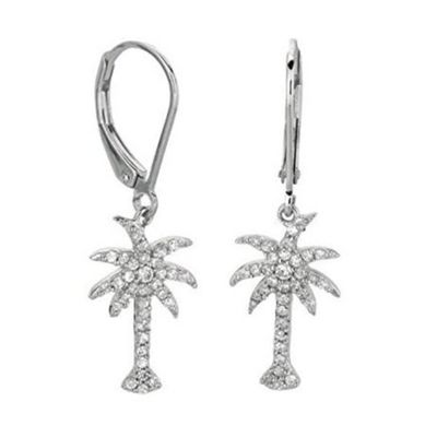 925 Sterling zilver vrouwelijke oorbellen met palmbomen en circon witte CZ diamant
