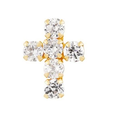 925 Sterling zilver witte kubische zirconia kruis knop stud oorbellen met 18K goud