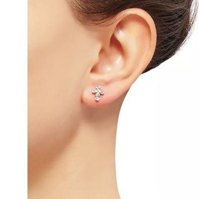 925 Sterling zilver witte kubische zirconia kruis knop stud oorbellen met 18K goud