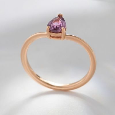 Rozengoud 925 Sterling zilver peer gesneden paars saffier gebogen stapelbare ring