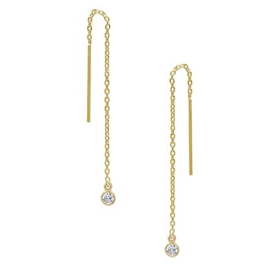 925 Sterling zilver Simply 18K Gold Plated Women's Bezel Drop Chain Threader Earring