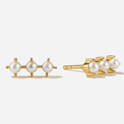 18K goud geplatte parel stud oorbellen Sterling zilver met aangepast logo