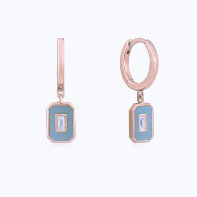 Baguette CZ Emaille Hoepel Oorbellen 925 Zilver 18K Verguld Handgemaakte Sieraden Voor Vrouwen