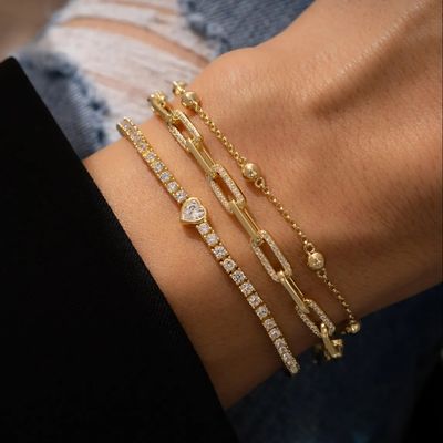 925 Sterling Zilver 14K Verguld Hart Tennisarmband met Zirkonia