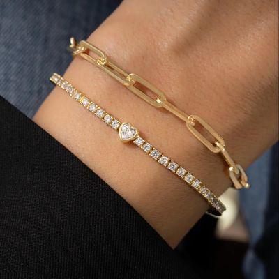 925 Sterling Zilver 14K Verguld Hart Tennisarmband met Zirkonia