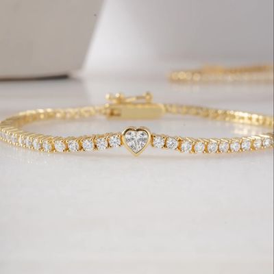 925 Sterling Zilver 14K Verguld Hart Tennisarmband met Zirkonia