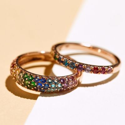 18K Goud Verguld Regenboog Zirkoon 925 Sterling Zilver Cluster Ring